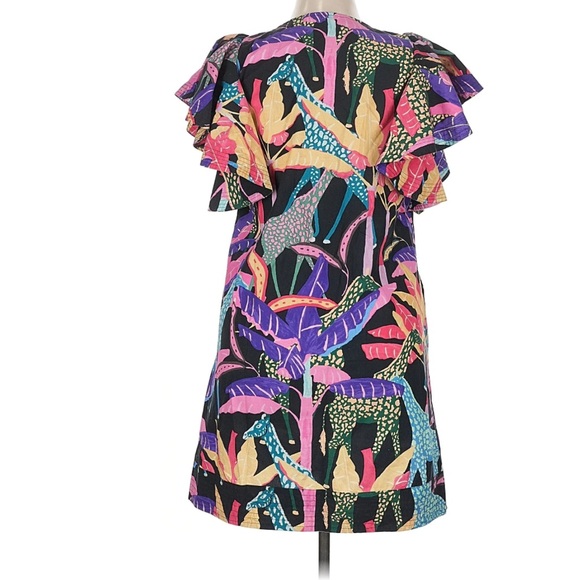 OLIPHANT Poplin Flirty V-Neck Short Dress Abstract Giraffe Print Size XL - Picture 5 of 8